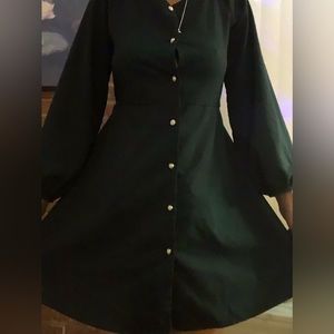 Green vintage pearl button dress